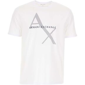 تي شيرت A｜X ARMANI EXCHANGE للرجال برقبة دائرية وشعار، أسود، X-Small