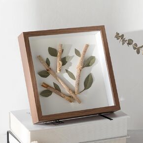 Shadow Box Frame 8x8 with White Back Board, Wooden Frame with Shatter-Resistant HD Panel Shadowbox Display Case for Wall and Tabletop, Memory Box for Flower, Medals, Tickets, Photos-Walnut