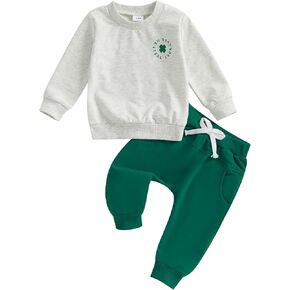 Toddler Baby Boy St Patricks Day Outfit Mama's Lucky Charm Sweatshirt Pullover Top Jogger Pants Set 2Pcs Clothes