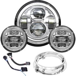 New 7 inch LED Motorcycle Headlight 4.5" Fog Passing Lights Kit DOT Compatible with Touring Road King Street Glide Ultra Classic Electra Glide Heritage Softail Deluxe Fatboy
