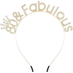 80 and Fabulous Birthday Headbands for Women Gold Tiara Crown 80th Birthday Decorations Gifts