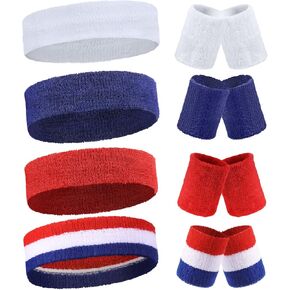 8 Sets Sweatbands Wrist Sweat Bands Workout Headbands Terry Cloth Sweatbands Absorbent Nonslip Stretchy Head Wrist Sweatband Wicking Wristband for Men Women Fitness Athletic Sports (Vivid)