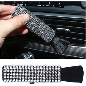 AUCELI Car Detailing Brush, Detail Brush Cleaning Tool for Air Vent Dashboard Engine, Rhinestones Plastic Handle Automotive Interior Leather Exterior Wheel Dust Cleaner, Car Accessories (White)