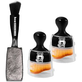 H.O.W 3PCS Car Interior Detailing Brushes Kits Automotive Cleaning Dual Head Brush for Air Vent Seat Crevice Dashboard Leather Air Conditioner