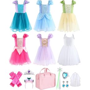 Shihanee 15 Pcs Princess Dress Up Clothes for Little Girls Beauty Pretend Play Costume Set for Toddler Birthday Party Cosplay Christmas Gift Kids 3-7 Years