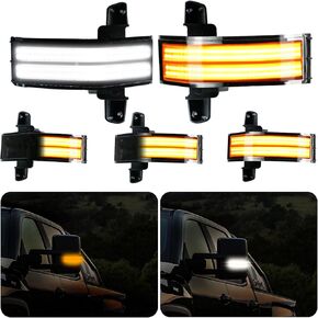 Side Tow Mirror Turn Signal Light for Silverado for Sierra 1500 2500 HD 3500 HD 2014 2015 2016 2017 2018 2019 Clear Lens with Switchback Dynamic Amber Lights&White Daytime Running Lights, 2PCS