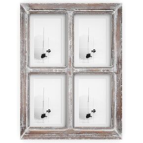 Barnyard Designs 4x6 or 5x7 Collage Picture Frames, 4 Photo Openings w/Mat for Multiple Pictures, Distressed Rustic Wood Farmhouse Frame for Wall, 16x12 (Brown) in Kuwait