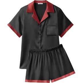 Ekouaer Silk Pajama Sets for Women Silk Short Sleeve Pajamas Satin 2 Piece Pajama Set Button Silk Pj Set Shorts S-XXL