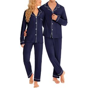 SWOMOG Couples Christmas Pajamas Set Women & Men Matching Pjs Set Long Sleeve Loungewear Holiday Sleepwear for Couples