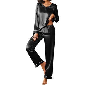 Ekouaer Silk Pajama for Women Long Sleeve Satin Pj Set Two Piece Soft Sleepwear Loungewear S-XXL