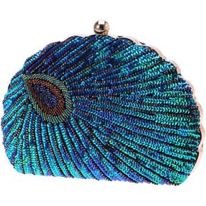 Peacock Purse Vintage Style Beaded And Sequined Peacock Clutch Bag, Evening Bag Purse Women Hand Bag Elegant Hand Bag for Party, Green