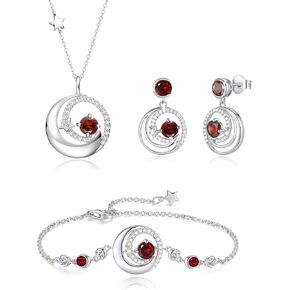 مجموعة مجوهرات FANCIME Moon Star، سوار قلادة من الفضة الإسترليني عيار 925، أقراط من الفضة الإسترليني عيار 925، قلادة من الياقوت، مجوهرات راقية، هدايا عيد ميلاد لأمها in Kuwait