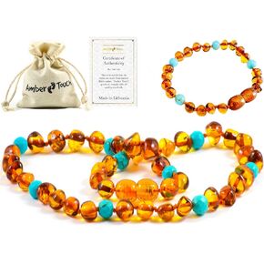 Baltic Amber Necklace and Amber Bracelet - Natural Amber from Baltic Region (13in. and 5.5in.)