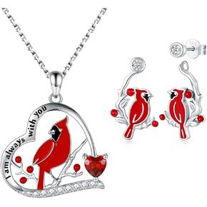 APOTIE Red Cardinal Necklace Earrings Stud Set