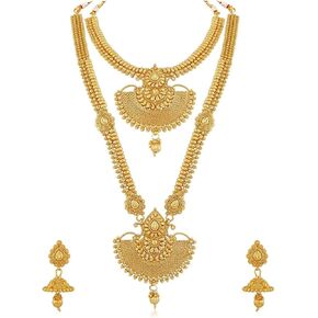 Aheli Traditional Ethnic Wedding Wear Bridal Choker Long Necklace With Jhumka Earrings Jewelry Set for Women and Girls