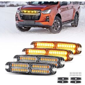 Amber Strobe Lights Kit for Trucks,Sync Feature Emergency Strobe Grille Lights,Surface Mount Warning Flashing Chase Light for Truck Vehicles Car SUV (4PCS)
