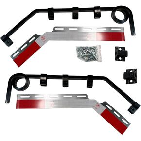 Pair Angled Down Bar Type Truck 1 Coil Mud Flap Hangers Complete Kit, 0.640" Square Steel Arm with Reflector Plates and Mounting Hardware for Semi Trucks Trailers
