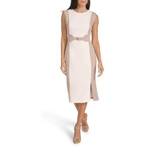 Calvin Klein Women's Scuba Crepe Color Block Belted Sheath Dress