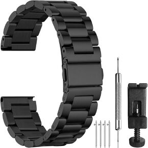 BOSHIYA 18mm, 20mm, 22mm or 24mm Stainless Steel Watch Band Quick Release Metal Watch Strap for Men Replacement Watch Strap Double Button Folding Clasp Black