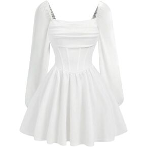 Floerns Girl's Bishop Long Sleeve Square Neck Cute Flare Hem A Line Dress