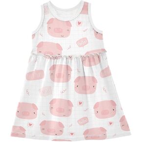 Girl Sleeveless Dress Summer Tank Play Sundress Outfit Funny Pattern 2T-8Y
