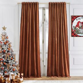 Timeper Burnt Orange Velvet Curtains - Light Blocking Luxury Fall Curtains for Nursery Bedroom Decor, Back Tab & Rod Pocket Privacy Window Treatment Set for Gallery/Store, W52 x L84, 2 Panels