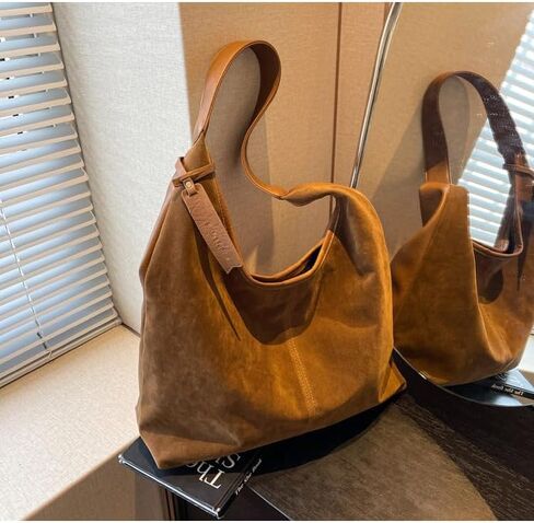 Suede Bag Suede Tote Bag Brown Suede Shouder Purse Work Hobo Handbags Fall Aesthetics in Kuwait