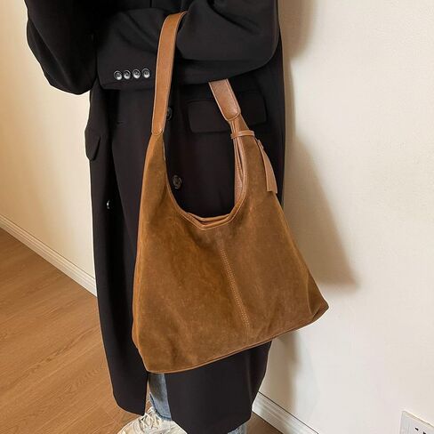 Suede Bag Suede Tote Bag Brown Suede Shouder Purse Work Hobo Handbags Fall Aesthetics in Kuwait