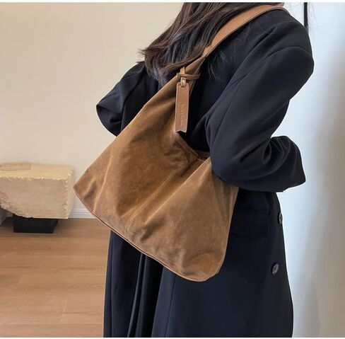 Suede Bag Suede Tote Bag Brown Suede Shouder Purse Work Hobo Handbags Fall Aesthetics in Kuwait