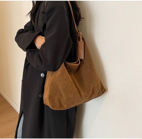 Suede Bag Suede Tote Bag Brown Suede Shouder Purse Work Hobo Handbags Fall Aesthetics in Kuwait