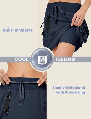 تنورة FitsT4 الرياضية النسائية للتنزه سيرًا على الأقدام مقاس 16 بوصة، تنانير عالية الخصر مقاومة للماء سريعة الجفاف مع شورت in Kuwait