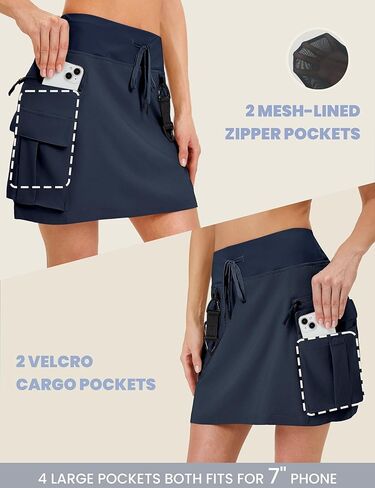 تنورة FitsT4 الرياضية النسائية للتنزه سيرًا على الأقدام مقاس 16 بوصة، تنانير عالية الخصر مقاومة للماء سريعة الجفاف مع شورت in Kuwait