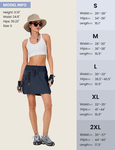 تنورة FitsT4 الرياضية النسائية للتنزه سيرًا على الأقدام مقاس 16 بوصة، تنانير عالية الخصر مقاومة للماء سريعة الجفاف مع شورت in Kuwait