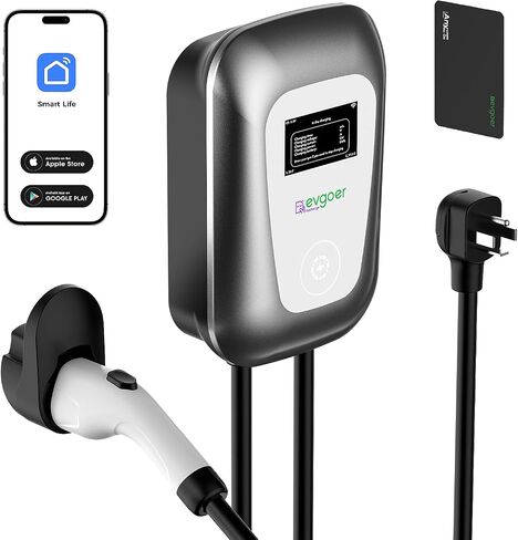 Level 2 EV Charger, 240V 48Amps, Electric Vehicle Charging Station with NEMA 14-60 Plug, ETL/FCC/CE Certified, WiFi Enabled, Adjust Current Schedule Charging RFID for All SAE J1772 EVs in Saudi Arabia