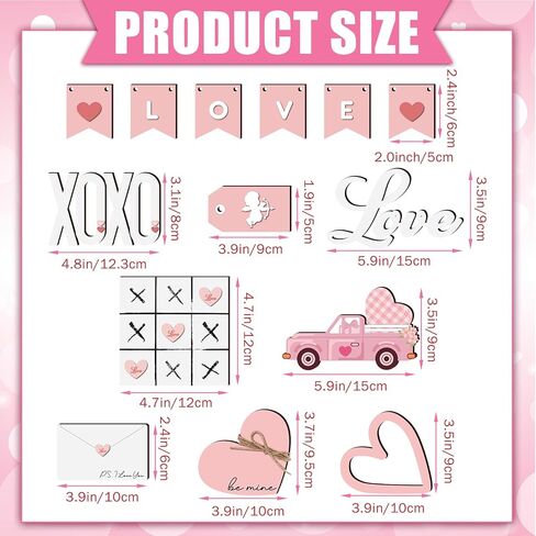 Umigy 14 قطعة عيد الحب مجموعة ديكور صينية متدرجة ديكور طاولة عيد الحب الخشبي ديكور طاولة عيد الحب الوردي القلب الحب مزرعة عيد الحب ديكور صينية متدرجة لديكور مطبخ عيد الحب in Kuwait