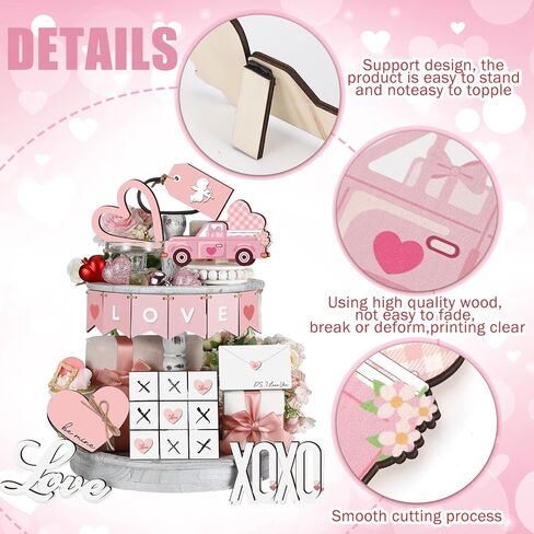 Umigy 14 قطعة عيد الحب مجموعة ديكور صينية متدرجة ديكور طاولة عيد الحب الخشبي ديكور طاولة عيد الحب الوردي القلب الحب مزرعة عيد الحب ديكور صينية متدرجة لديكور مطبخ عيد الحب in Kuwait