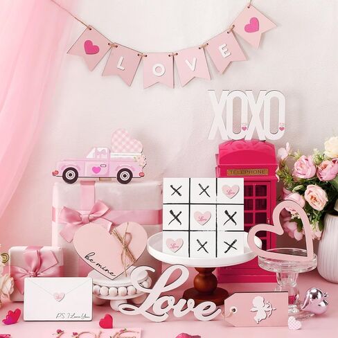 Umigy 14 قطعة عيد الحب مجموعة ديكور صينية متدرجة ديكور طاولة عيد الحب الخشبي ديكور طاولة عيد الحب الوردي القلب الحب مزرعة عيد الحب ديكور صينية متدرجة لديكور مطبخ عيد الحب in Kuwait