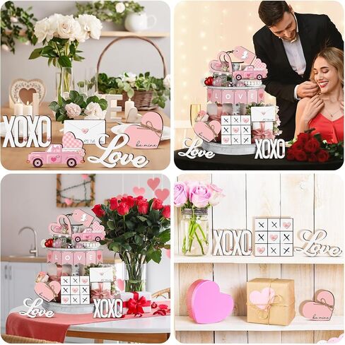 Umigy 14 قطعة عيد الحب مجموعة ديكور صينية متدرجة ديكور طاولة عيد الحب الخشبي ديكور طاولة عيد الحب الوردي القلب الحب مزرعة عيد الحب ديكور صينية متدرجة لديكور مطبخ عيد الحب in Kuwait