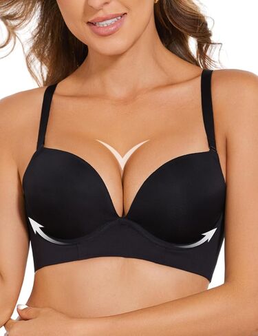 Women's Padded Push Up Bra Longline Smoothing Tshirt Bras for Women Seamless Plunge with Underwire in Saudi Arabia