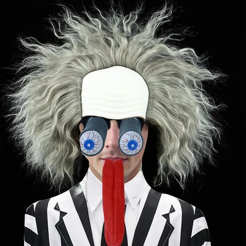 Men Green Bettlejuice Wig Cosplay Fluffy Wig Short Bald Silver Wigs for Halloween in Saudi Arabia