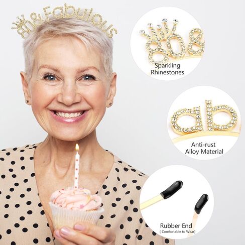 80 and Fabulous Birthday Headbands for Women Gold Tiara Crown 80th Birthday Decorations Gifts in Saudi Arabia