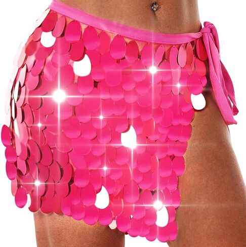 Aukmla Sequin Mini Skirts Sparkly Belly Dance Hip Skirts Party Rave Disco Hip Wrap for Women in Kuwait