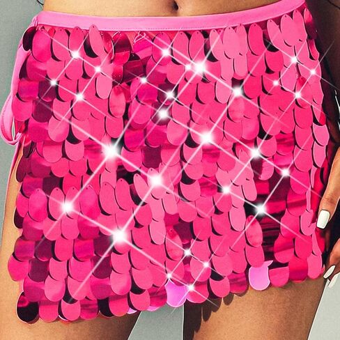 Aukmla Sequin Mini Skirts Sparkly Belly Dance Hip Skirts Party Rave Disco Hip Wrap for Women in Kuwait