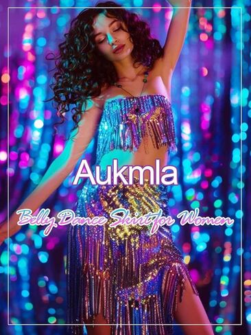 Aukmla Sequin Mini Skirts Sparkly Belly Dance Hip Skirts Party Rave Disco Hip Wrap for Women in Kuwait