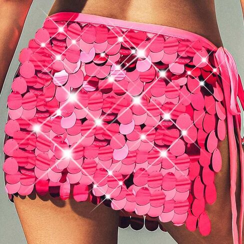 Aukmla Sequin Mini Skirts Sparkly Belly Dance Hip Skirts Party Rave Disco Hip Wrap for Women in Kuwait