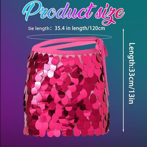 Aukmla Sequin Mini Skirts Sparkly Belly Dance Hip Skirts Party Rave Disco Hip Wrap for Women in Kuwait