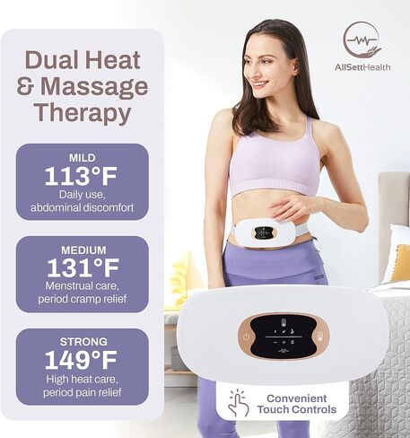 وسادة تسخين محمولة لاسلكية للتشنجات - وسادات تسخين الحيض للتشنجات مع 3 مدلك + 3 إعدادات للحرارة - وسادة تسخين صغيرة قابلة لإعادة الشحن وقابلة للتعديل لفترة السفر للتشنجات - تخفيف آلام الدورة الشهرية in Kuwait