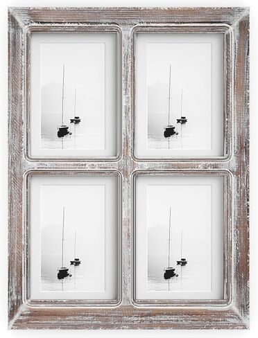 Barnyard Designs 4x6 or 5x7 Collage Picture Frames, 4 Photo Openings w/Mat for Multiple Pictures, Distressed Rustic Wood Farmhouse Frame for Wall, 16x12 (Brown) in Kuwait