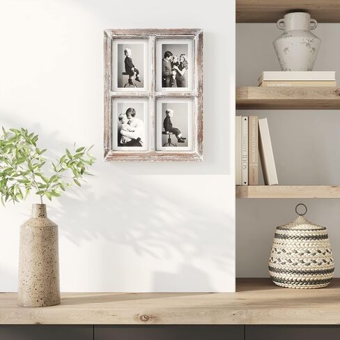 Barnyard Designs 4x6 or 5x7 Collage Picture Frames, 4 Photo Openings w/Mat for Multiple Pictures, Distressed Rustic Wood Farmhouse Frame for Wall, 16x12 (Brown) in Kuwait