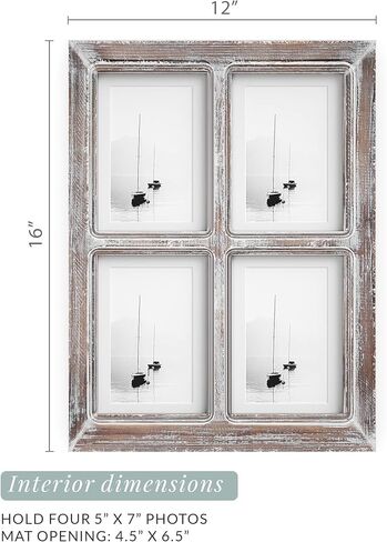 Barnyard Designs 4x6 or 5x7 Collage Picture Frames, 4 Photo Openings w/Mat for Multiple Pictures, Distressed Rustic Wood Farmhouse Frame for Wall, 16x12 (Brown) in Kuwait